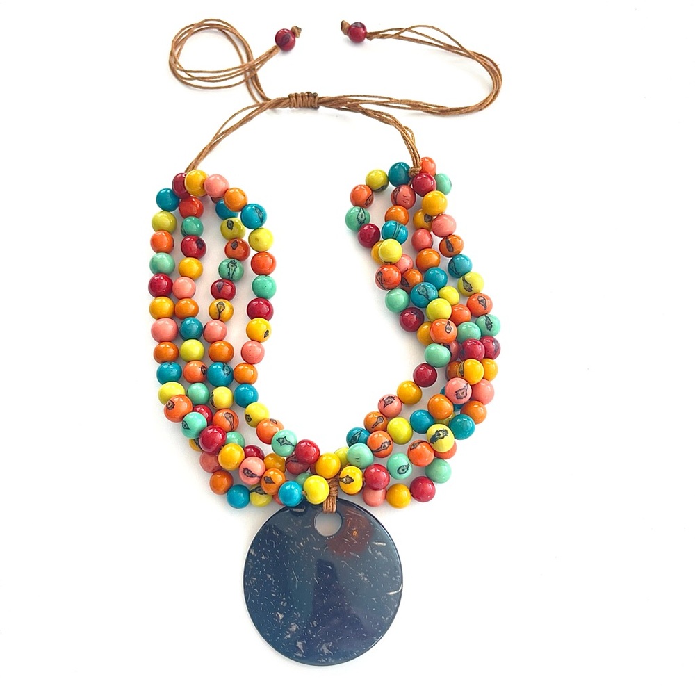 ACAI Y COCONUT Unique Jewelry Statement Necklace Ecuador Artisan Gift rainbow